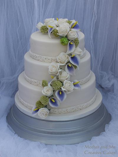 Lilies, Viburnum and Roses Wedding cake - Cake by Mother and Me Creative Cakes