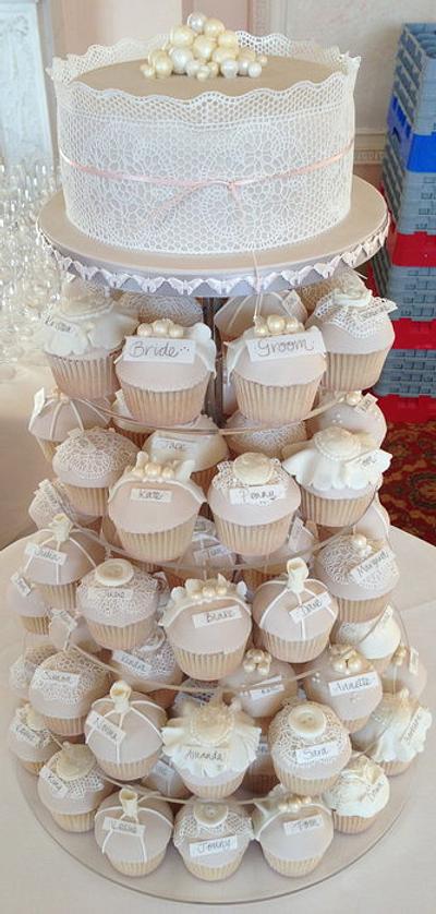 Vintage Lace Wedding cake and cupcakes - Cake by Nina Stokes