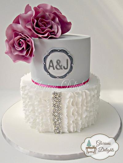 Modern ruffles 25th wedding anniversary cake.  - Cake by Glorious Delights