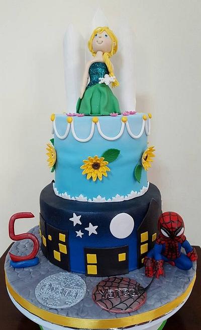 5th Birthday Frozen & Spiderman Cake - Cake by MariaStubbs