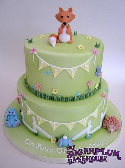 2 Tier Woodland Creature / Meadow Joint Christening Cake - Cake by Sam Harrison