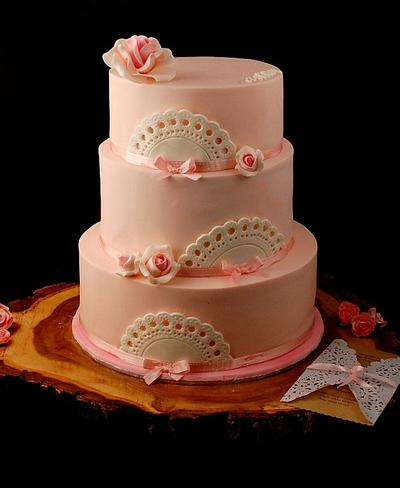 Baby Girl Doily Christening Cake - Cake by Zelicious