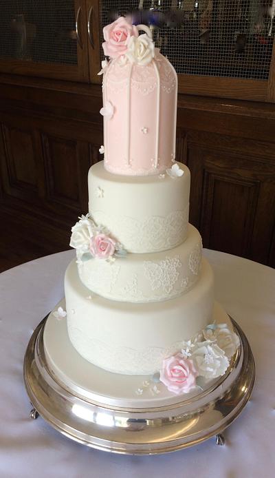 Vintage Lace Birdcage Wedding Cake - Cake by TiersandTiaras
