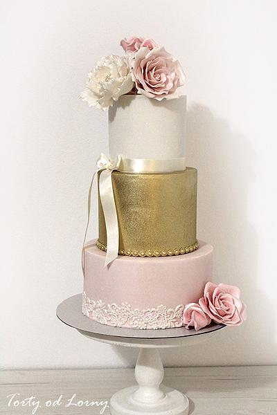Romantic gold and pink - Cake by Lorna