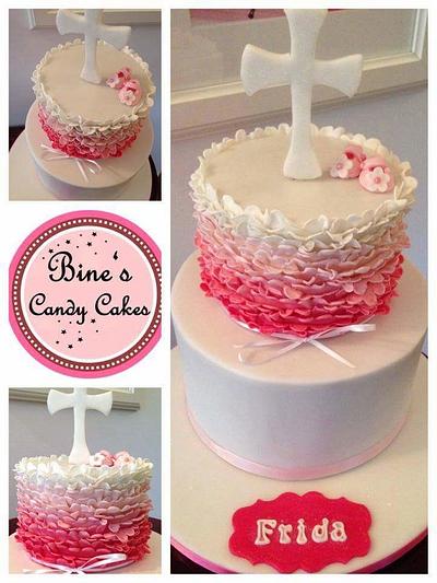 Christening Cake with ruffles - Cake by Bine's Candy Cakes