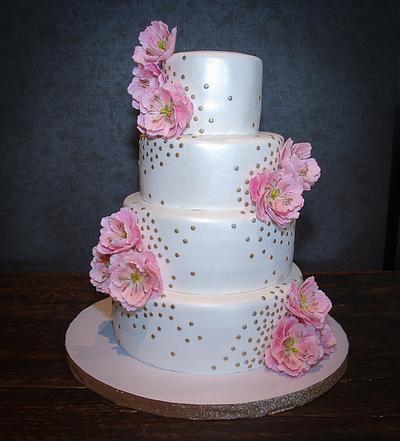 Pink Open Peonies Wedding Cake - Cake by RedHeadCakes