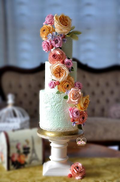 Mint Lace & Sugar Flowers - Cake by Sumaiya Omar - The Cake Duchess 
