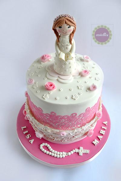 First Holy Communion - Pink & White - Cake by miettes