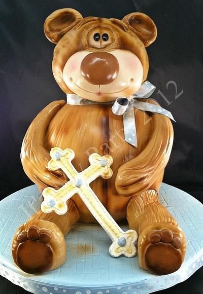 Dimensional Teddy Bear Baptism Cake - Cake by It'z My Party Cakery
