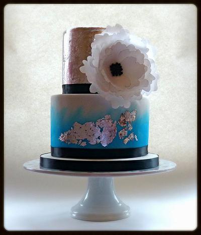 Silver leaf and wafer paper peony - Cake by Adventures in Cakeyland