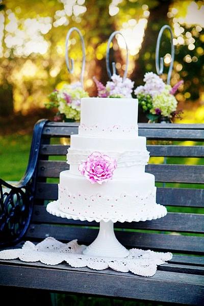 White with Pink Lace Cake - Cake by Melissa