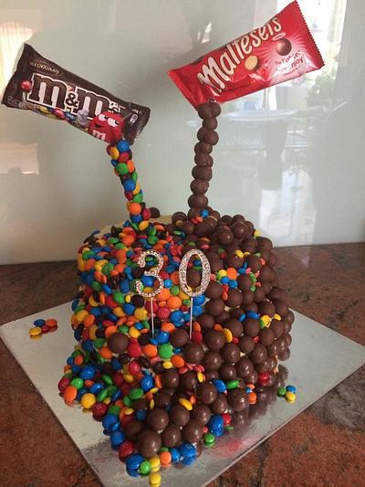 M&M and Malteser Gravity Cake - Cake by Erin Blake