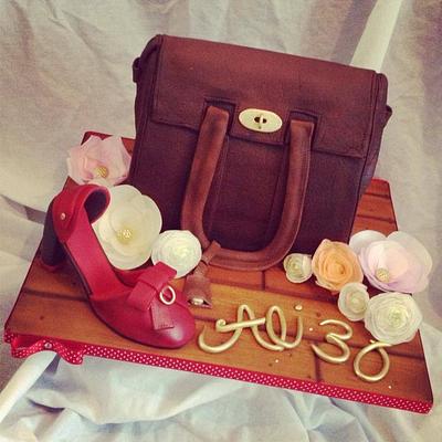 Mulberry bag and shoe cake with wafer paper flowers - Cake by Dee
