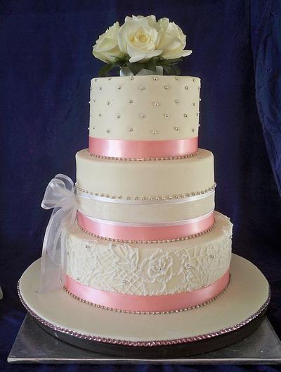 pink and white lace wedding cake - Cake by elisabethscakes