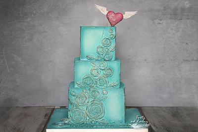Turquoise and heart - Cake by Lorna