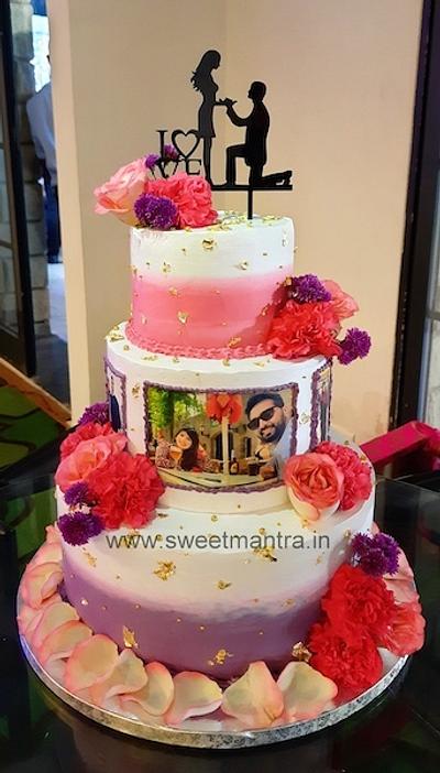 Engagement cream cake with flowers - Cake by Sweet Mantra Homemade Customized Cakes Pune