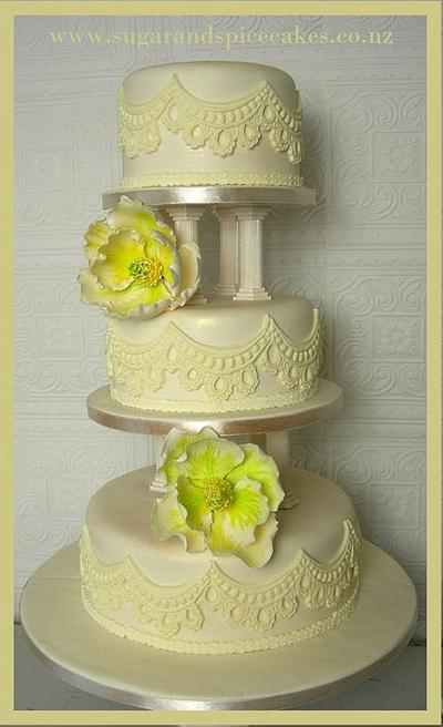 Vintage Lace Wedding Cake - Cake by Mel_SugarandSpiceCakes