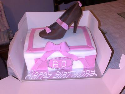 60th cake with chocolate shoe - Cake by helenlouise