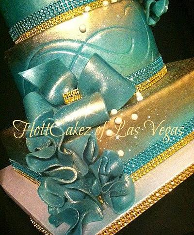 Tiffany blue with gold and bling - Cake by HottCakez of Las Vegas