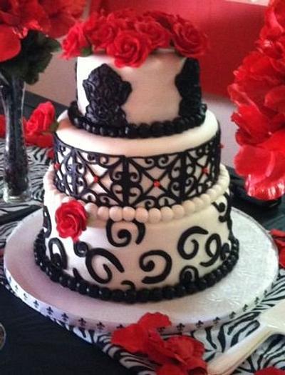 black, white , and red birthday cake - Cake by AngieW