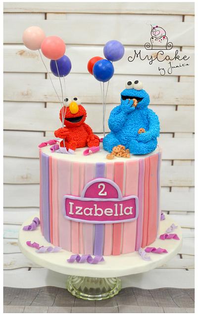 Elmo and Cookie monster with pink girly style  - Cake by Hopechan