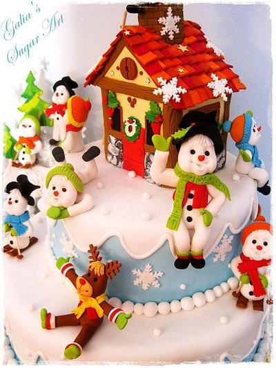 Christmas Cake with Snow men - Cake by Galya's Art 