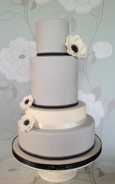 Cream and dove grey - Cake by Evelynscakeboutique