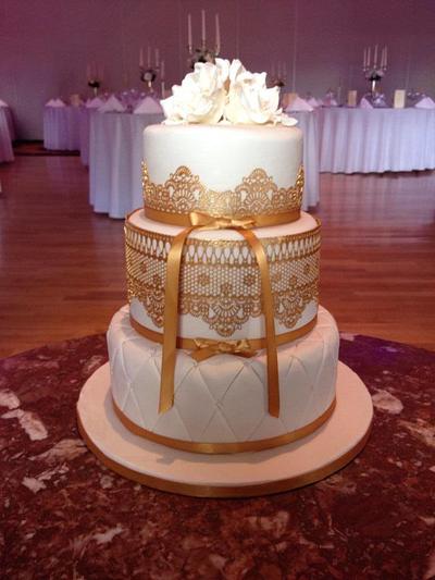 Gold Lace Wedding Cake - Cake by Cacalicious