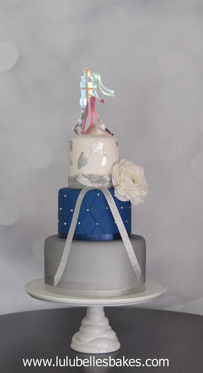 White, navy and Silver wedding cake - Cake by Lulubelle's Bakes