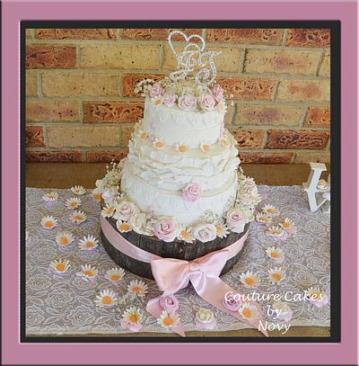 Roses & Daisies Wedding Cake - Cake by Couture Cakes by Novy