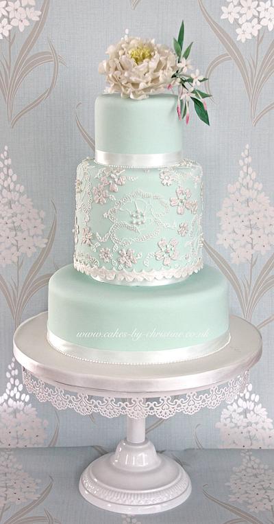 Peony and lace  - Cake by Cakes by Christine