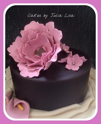 Chocolate Cake with large Peony - Cake by Cakes by Julia Lisa