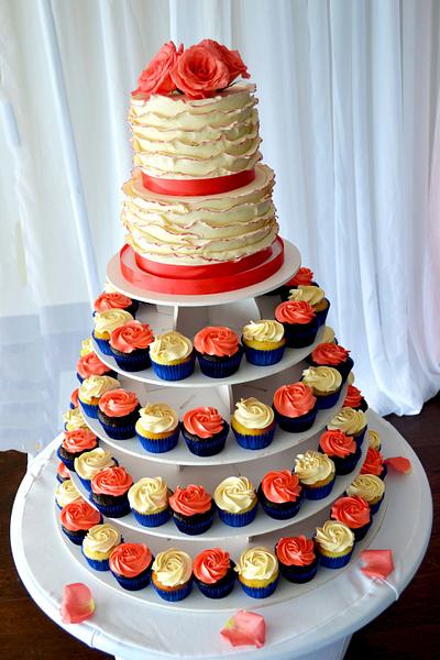 Coral ruffled wedding cake  - Cake by Piece O'Cake 