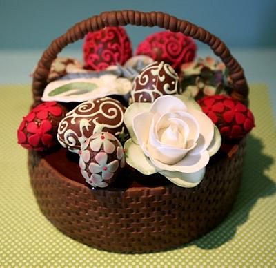 Easter basquet filled with decorated chocolate eggs and sugar flowers - Cake by Francisca Neves
