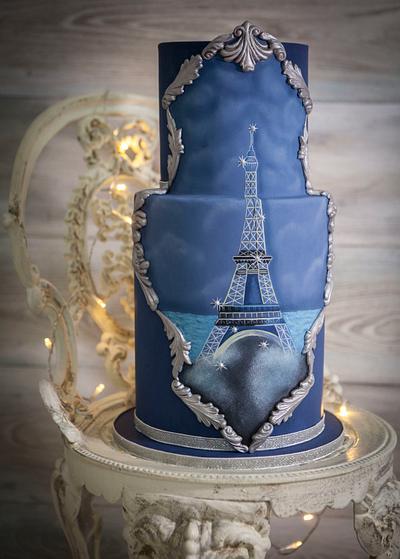 Night in Paris - Cake by Wedding Painting Cakes by Soraya Torrejon