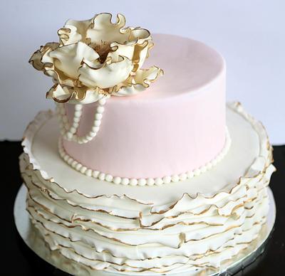 Gold Ruffles with Pearls and Peony - Cake by Kellie Witzke