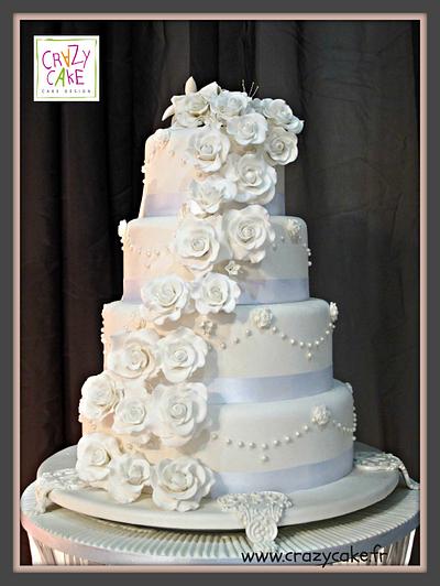 White rose cascade wedding cake - Cake by Crazy Cake