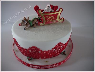 Father Christmas with Rudolph & sleigh - Cake by Cakes by Julia Lisa