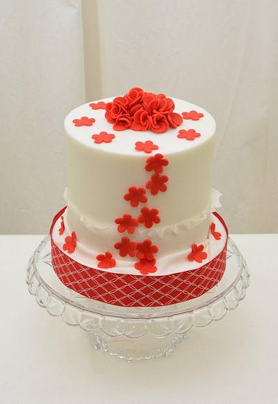 Simple White Cake with Red Flowers - Cake by Sugarpixy