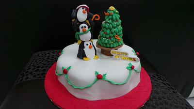 Penguins decorate a christmas tree - Cake by JudeCreations