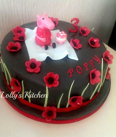 Black Peppa Pig cake with poppies. - Cake by LollysKitchen