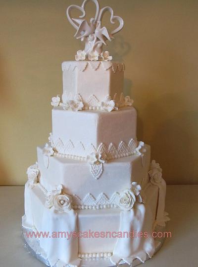 Hexagon Flowers & Drape Wedding Cake - Cake by Amy Filipoff
