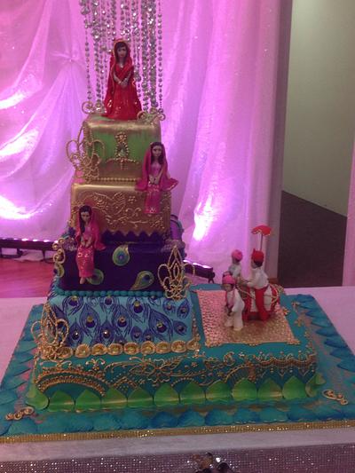 Peacock themed Indian wedding - Cake by MsTreatz
