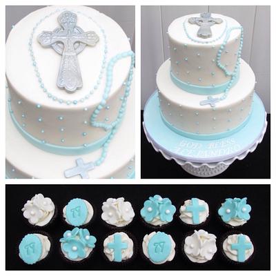 Baptism Cake and Cupcakes - Cake by Jolirose Cake Shop