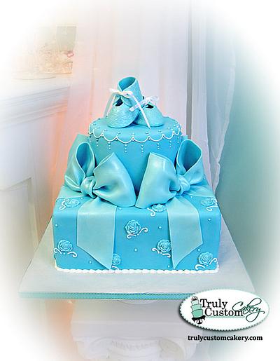 Booties & Bows Baby Shower Cake - Blue - Cake by TrulyCustom