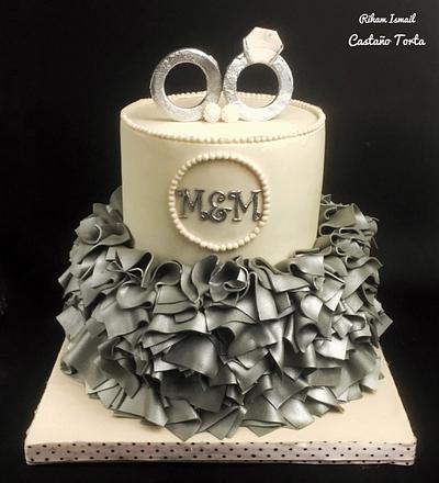 Ivory and silver engagement cake  - Cake by Castaño torta Riham Ismail
