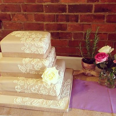 Brushed lace wedding cake - Cake by Baked4U