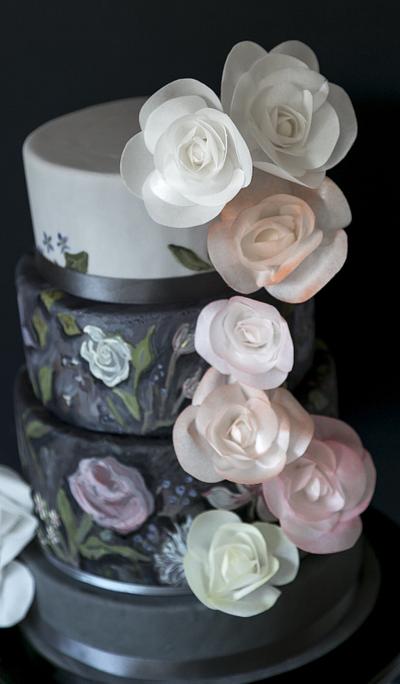 Bohemian handpainted old fashioned wafer paper roses  - Cake by Happyhills Cakes