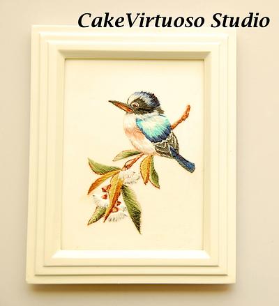 Bird embroidered on a cookie - Cake by Natasha Ananyeva (CakeVirtuoso Studio)