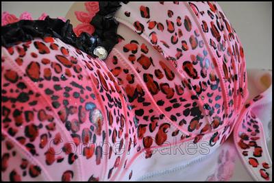 Bra cake/ hand painted leopard print. - Cake by Comper Cakes